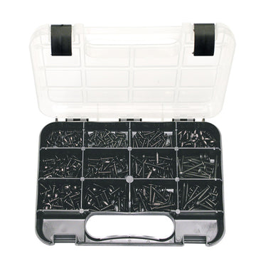 Champion GJ 370-piece self-tapping screw grab kit with mushroom Phillips head screws in black zinc finish