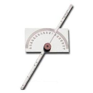Groz depth gauge protractor with rectangular stainless steel head and 150 mm rule