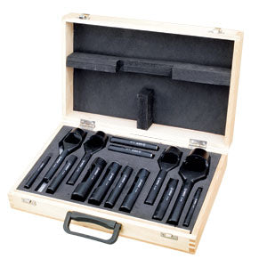 Groz 14-piece hollow and arch hole punch set in wooden box