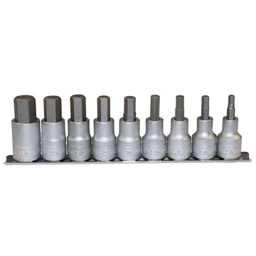 Teng 9-piece 1/2 inch drive hex socket set with metal clip rail, sizes 5–17mm