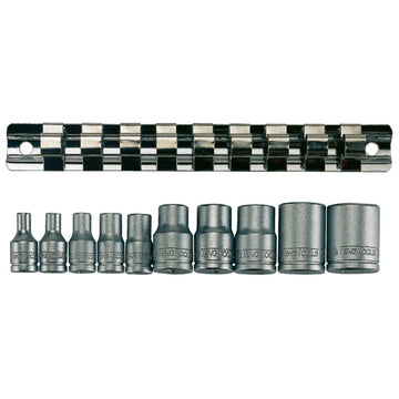 Teng 10-piece TX-E socket set with 1/4in and 3/8in drives on metal clip rail