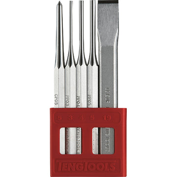 Teng 5pc punch and chisel set with plastic holder