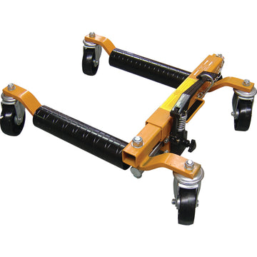 ProEquip hydraulic go-jack pair, steel construction with metal rollers and swivel castors