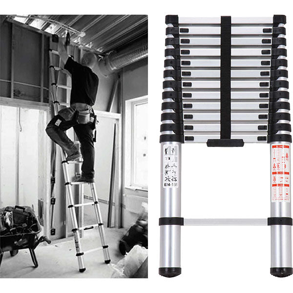 ProEquip 3.8M Telescopic Aluminium Ladder 150kg Cap.