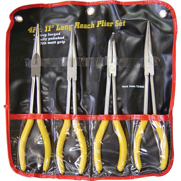 ProEquip 4-piece long-handle plier set with storage wallet