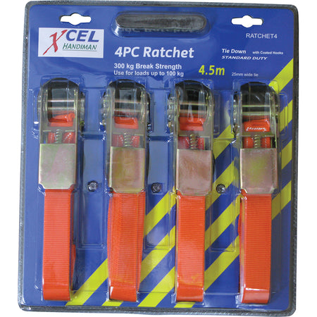 Xcel 4.5M Ratchet Tie Down 4Pc | ISL