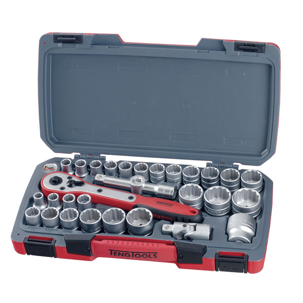 Teng 30pc 1/2in Dr. Metric/AF Reg. Socket Set 12Pnt**