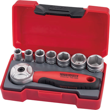 Teng 8 piece 1/4 inch drive socket set with 72 tooth mini ratchet and storage case