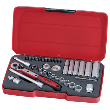 Teng 36-piece 1/4in drive metric socket set with ratchet, extensions and case
