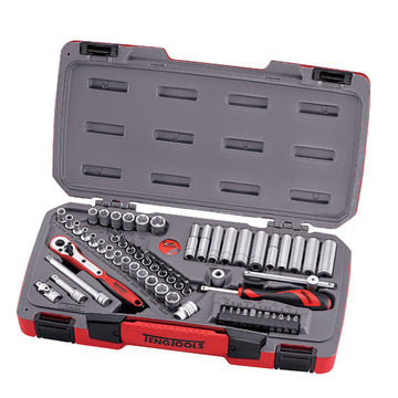 Teng 60-piece 1/4 inch drive socket set in plastic carrying case