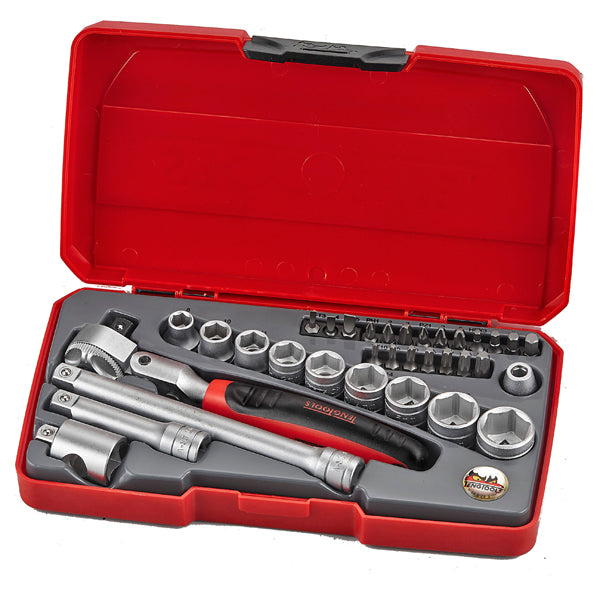 Teng 34pc 3/8in Dr. Metric Reg. Socket Set (Flex Ratchet.)**