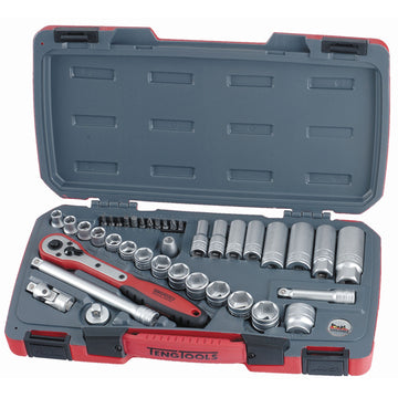 Teng 39-piece 3/8in drive metric socket set with plastic carrying case