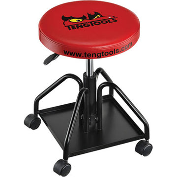 Teng 360mm mechanics adjustable seat with padded seat, swivel castors and storage shelf