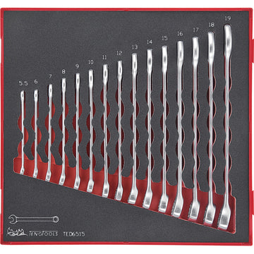 Teng 15-piece combination spanner set 5.5–19mm in TC-Tray with removable lid