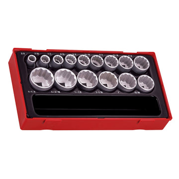Teng 15-piece 1/2 inch drive socket set in plastic TC-Tray with removable lid