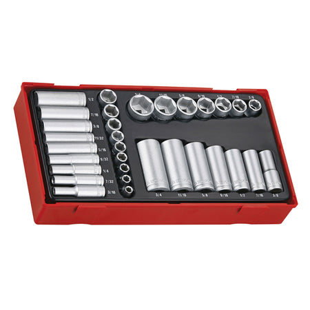 Teng 32pc 1/4 & 3/8in Dr. Reg/Deep AF Skt Set - TC-Tray | ISL