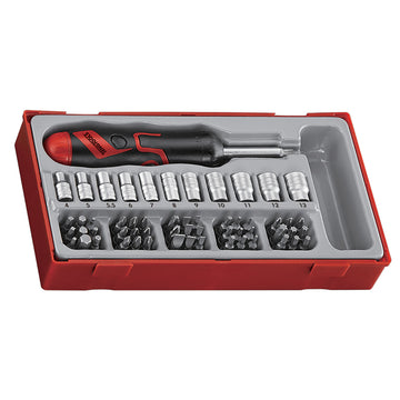 Teng 64-piece ratcheting screwdriver set with flex-joint bits and metric sockets in TC-Tray modular storage