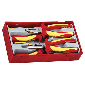 Teng 4pc insulated plier set in TC-Tray with side cutters, combination pliers, long nose pliers and wire stripping pliers