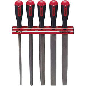 Teng 5-piece 10 inch file set with wall-mounted rack