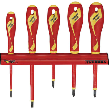 Teng 5-piece VDE 1000V insulated screwdriver set with wall-mounted rack