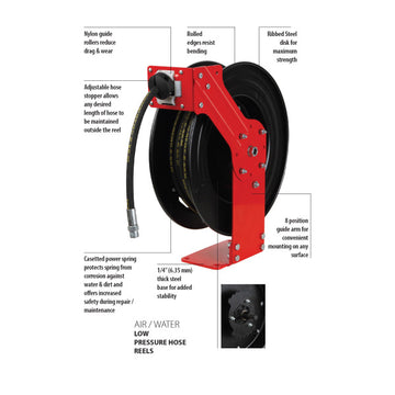 Groz Pro Metal Hose Reel - Air / Water - 15m - 3/8in ID | ISL