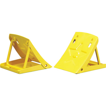 ProEquip folding metal wheel chocks pair in unfolded position