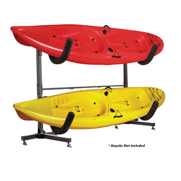 ProMarine mobile 2-tier kayak and SUP storage rack with swivel casters