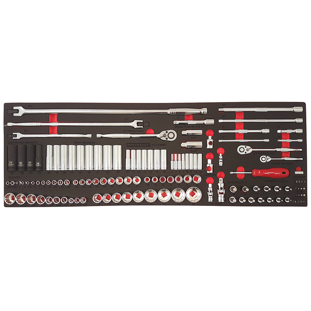 Powerbuilt 125pc 1/4” Dr, 3/8” Dr, 1/2” Dr Socket Set and Accessories Tray | Alltrade