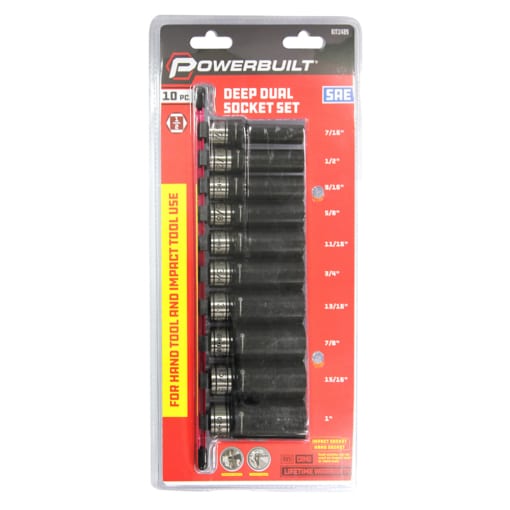 Powerbuilt 1/2” Dr 10pc Imperial Deep Dual Impact Socket Set