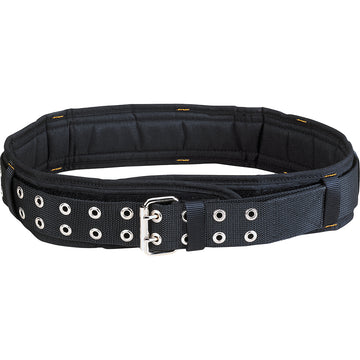 75mm wide padded work belt with double-tongue roller buckle, laid flat