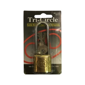 Tri-Circle L262 Brass Padlock Long Shackle 25mm 1 per Card