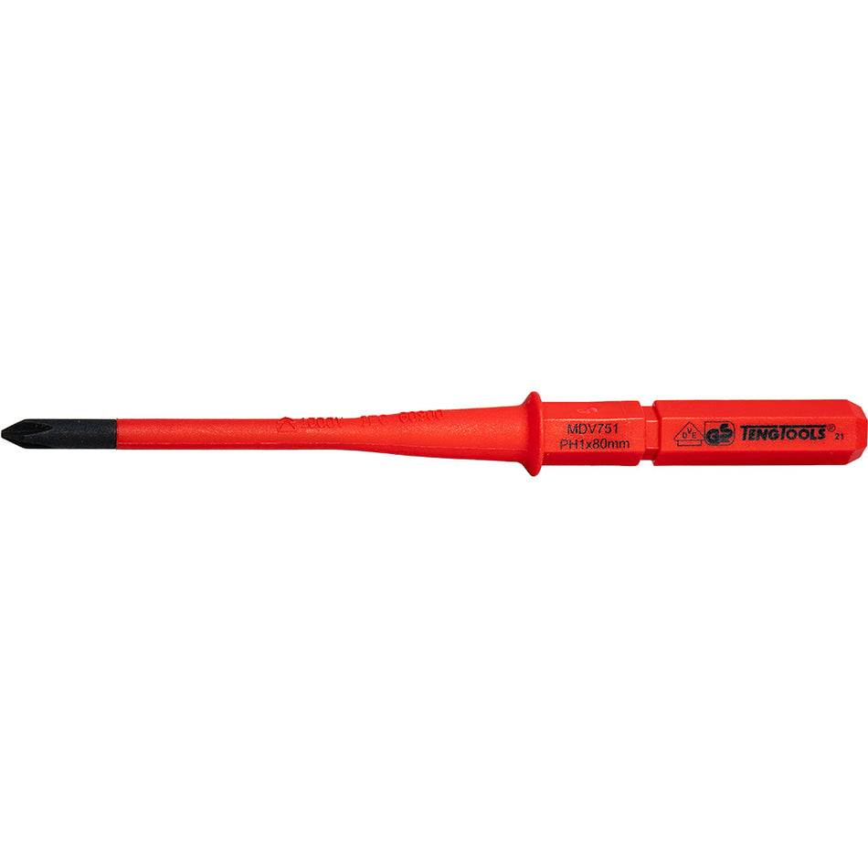 Teng 1000V Screwdriver Interchangeable PH1 x 80mm Slim