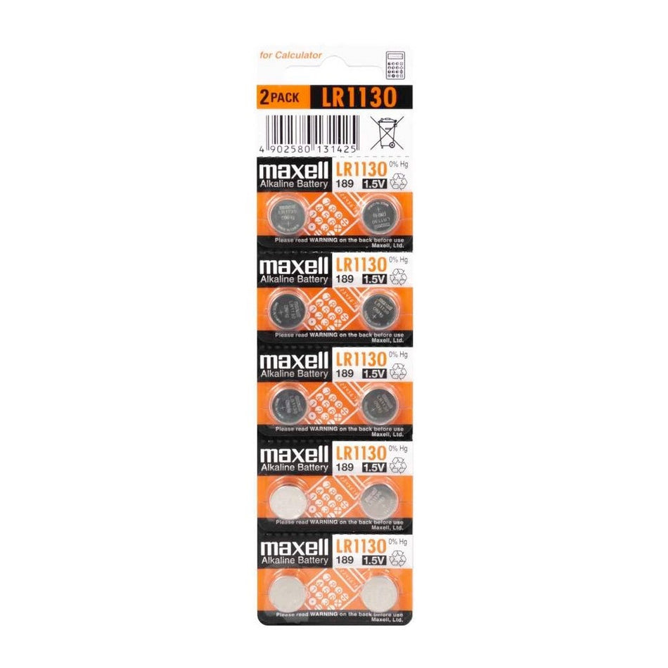 Maxell Alkaline Battery Lr1130 (Lr54) (Ag10) 10 Pack 1.5v