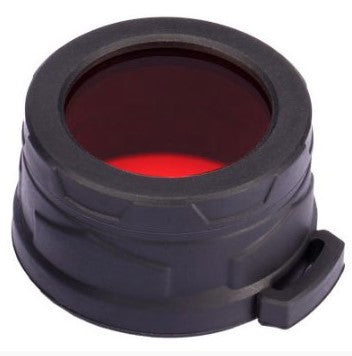 Nitecore red filter for 40mm torch bezel with rubber frame and lanyard attachment