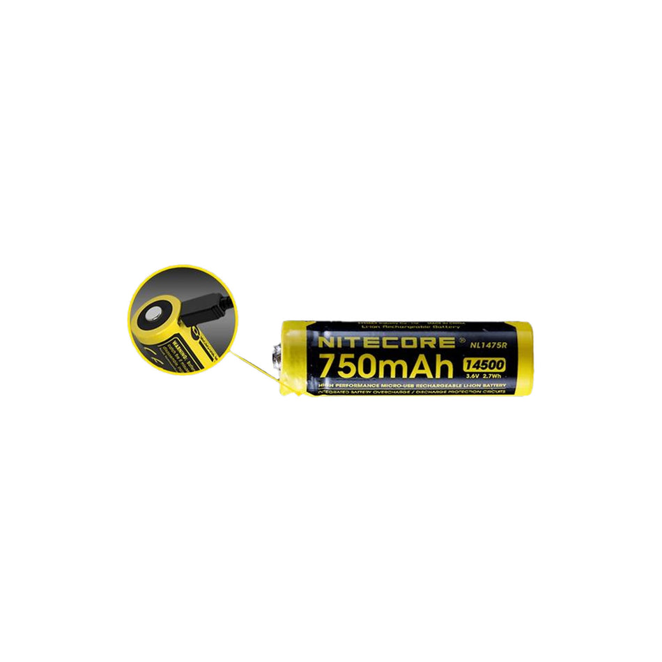 Nitecore Li-Ion Rechargeable 14500 Battery 3.7v 750mah