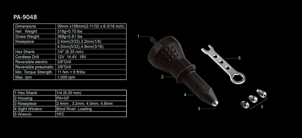 M7 Riveter Adaptor 3/16" | Formula
