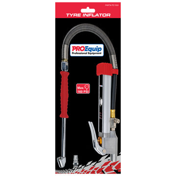 ProEquip tyre inflator with dual-head chuck and pressure gauge
