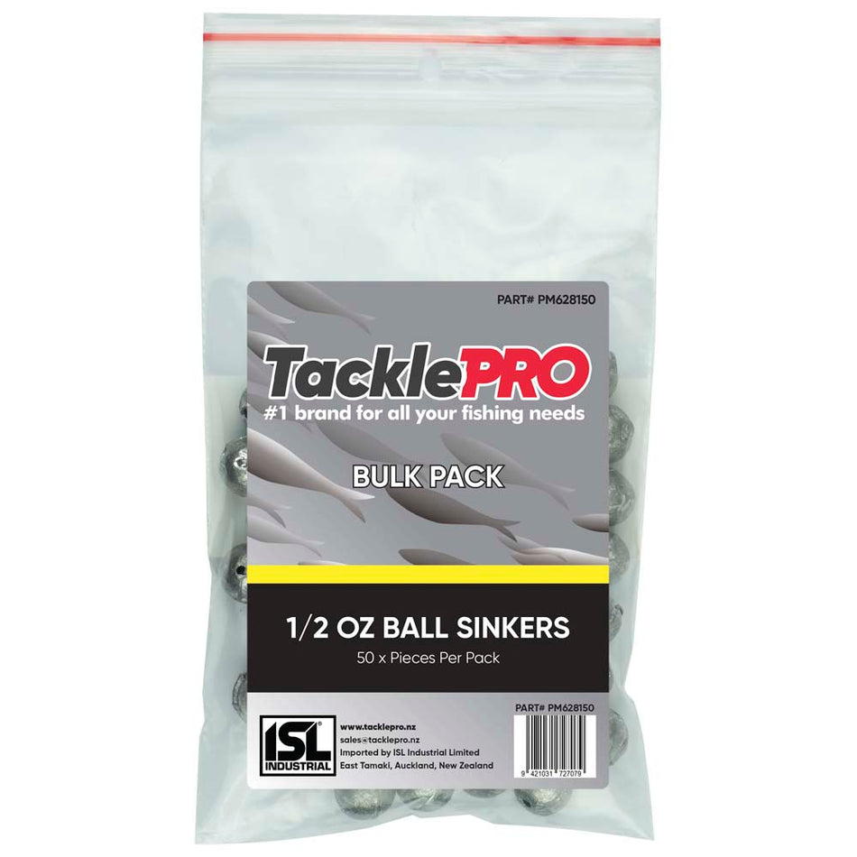 TacklePro Ball Sinker 1/2oz - Bulk Pack - 50 Piece Pack