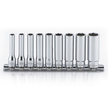 Koken RS2300A Deep Socket Set On Rail 6pt 9pc 1/4"Dr 3/16-1/2" | Hobeca