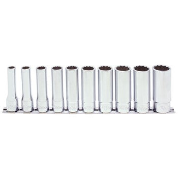 Koken RS4305A Deep Socket Set On Rail 12pt 10pc 1/2"Dr 3/8-15/16" | Hobeca