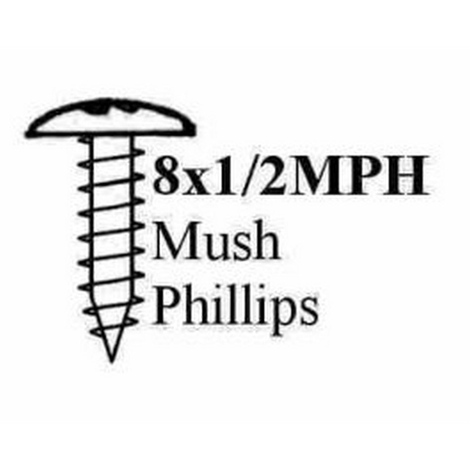 8 X 1/2" Mush Pozi Stp Screw Black - Bag Of 100