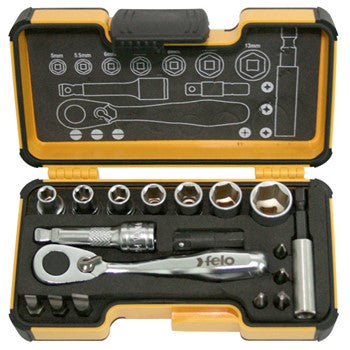 Felo 057 R-GO XS Mini Socket & Bit Set 1/4"Dr 18pc | Hobeca