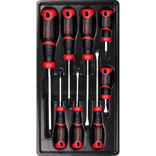 AmPro T32793 Power Grip Screwdriver Set Flat & Phillips 8pc