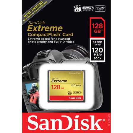 Sandisk Extreme Compact Flash 128gb Up To 120mb/S Cf Card Udma 7 Vpg-20 | Formula