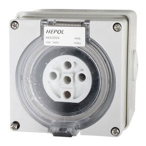 20A 5 Round Pin 500V Socket Outlet Ip66**