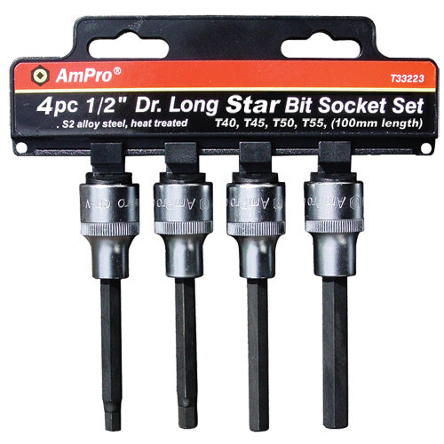 AmPro T33223 Star Bit Socket Set 4pc 1/2" Dr Long (100mm)