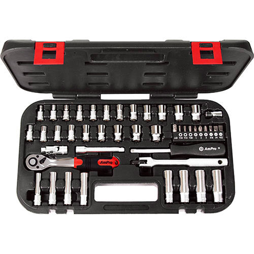 AmPro Socket and Hex Bit Set 1/4" Dr Metric / SAE 45pc (In Blowcase)