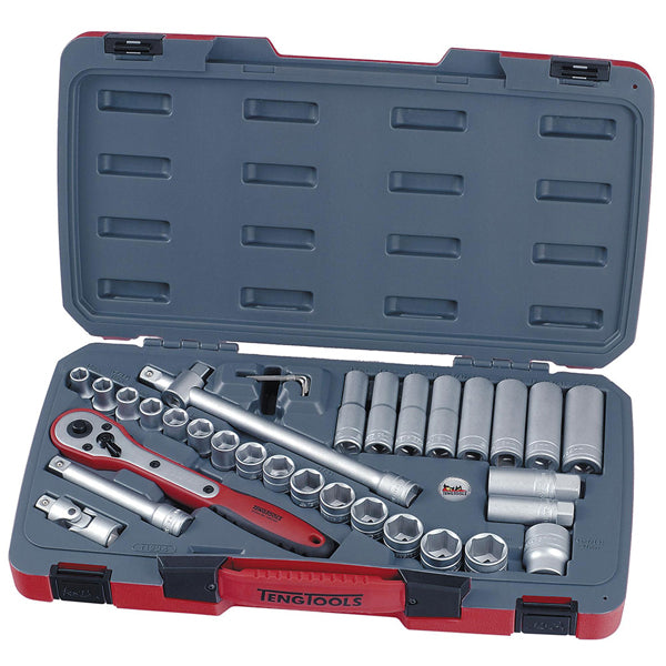 Teng 34pc 1/2in Dr. Metric Reg/Deep Socket Set 6Pnt | ISL