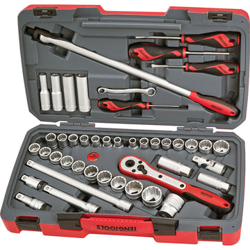 Teng 44-piece 1/2 inch drive socket set with plastic carrying case