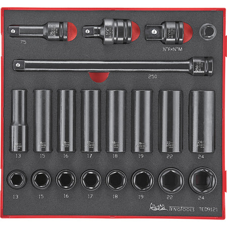 Teng 21pc 1/2in Dr. Metric Imp. Skt & Acc. Set - TED-Tray | ISL